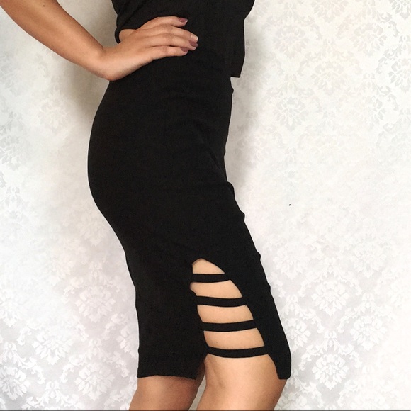 NWT Black Caged Fitted Midi Pencil Skirt - Picture 3 of 5